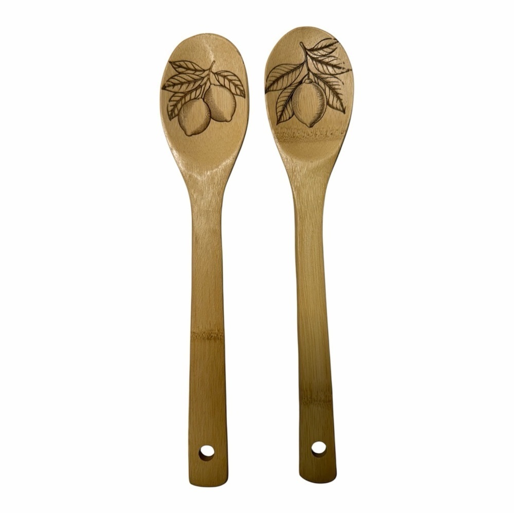 Set of 2 Bamboo Wooden Spoons with Lemon Design Laser Engraved